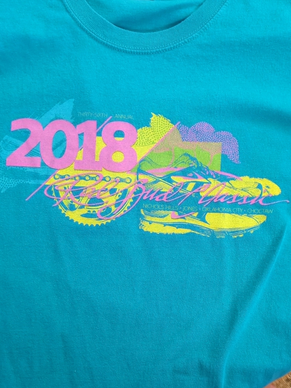 2018 Red Bud Classic Marathon Event Tee, Blue Short Sleeve with Multicolor Print